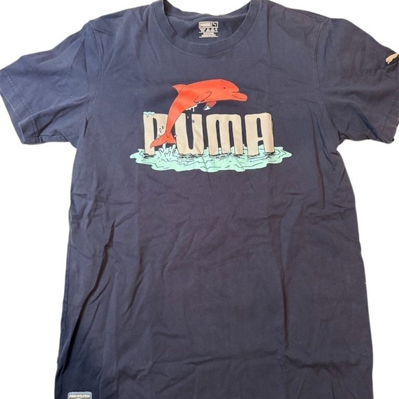 Puma Other - Puma Pink Dolphin T-Shirt Mens Size M Navy Blue Graphic Short Sleeve Streetwear